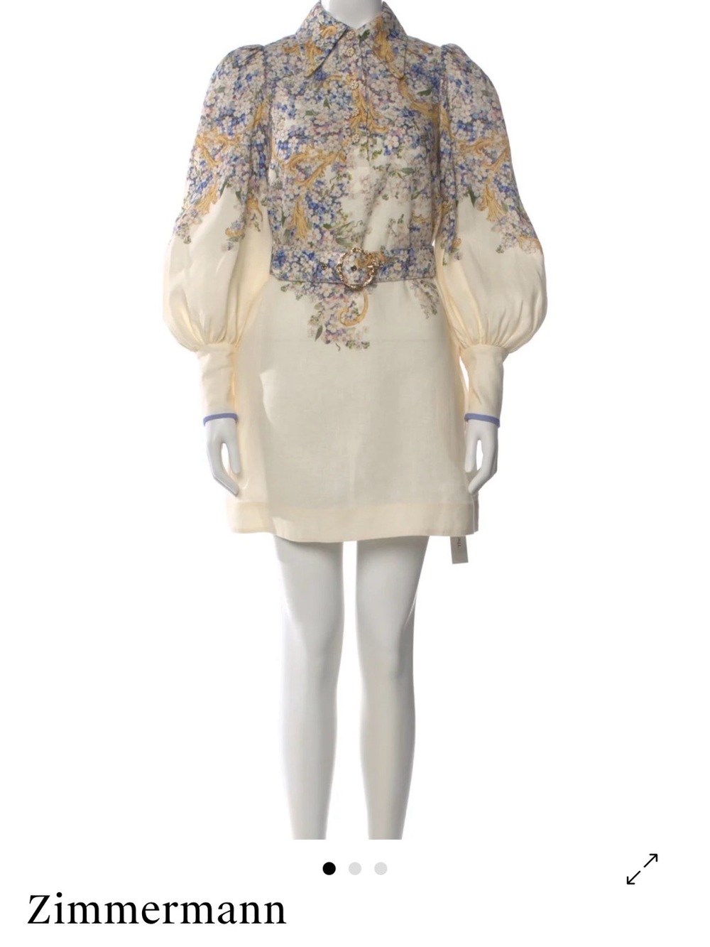 Zimmermann Cream Mini Dress with Blue and Yellow Floral Print